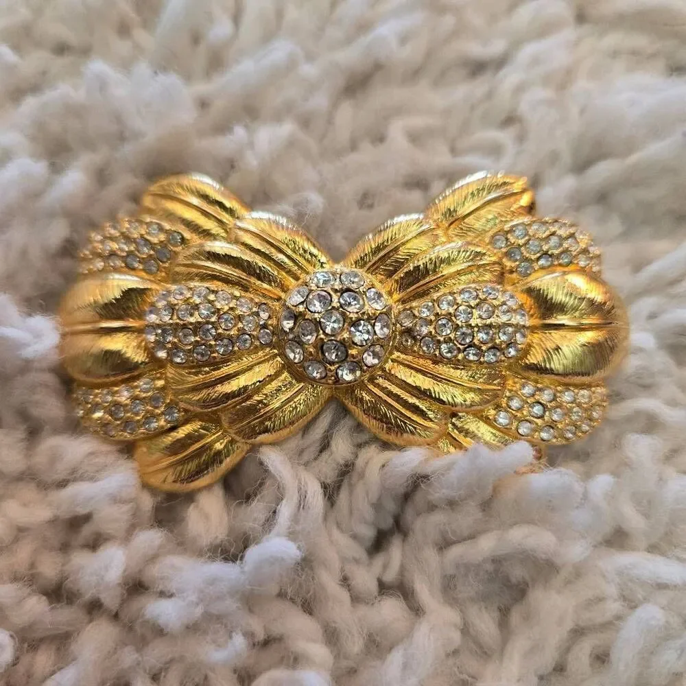 Swarovski Susan Caplan Gold Crystal Bow Pin Brooch